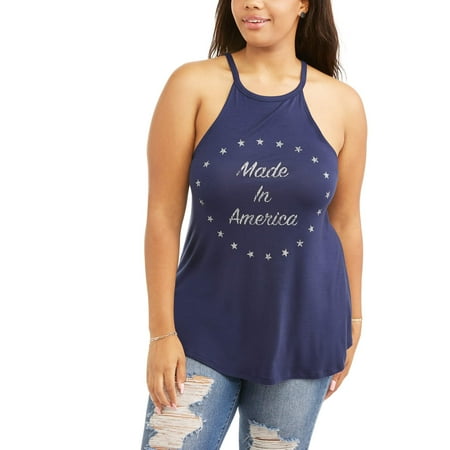 Juniors' Plus Graphic Halter Tank