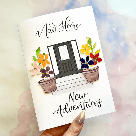 New Home Greeting Card – Beautifully Illustrated with Flowers and Door Design – Blank Inside for Personal Messages – Perfect for Housewarming Gifts and New Beginnings