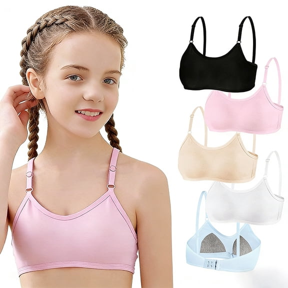 Big Girls Cotton Training Bra Wireless Light Padded Seamless Comfort Teen Bras Adjustable Straps Back Closure Soft Edge Stretchy Smooth Breathable 10-16 Years