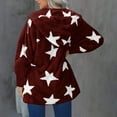 thumbnail image 2 of Fuzzy Shaggy Jacket Full Zip Up Women Hooded Warm Winter Coat Stars Pattern Oversize Fleece Sweater Cardigans (M, Wine), 2 of 7