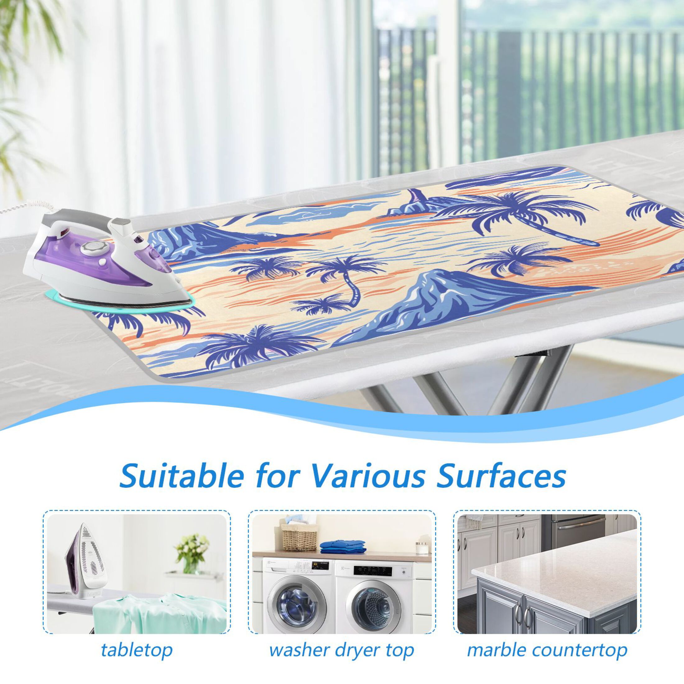 Palm Trees Rivers Mountains Ironing Mat Blanket Portable Travel Ironing Pad Heat Resistant Pad 47.2" x 27.6”