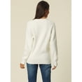 thumbnail image 4 of Women's V Neck Button Up Long Sleeve Ribbed Knit Loose Chunky Warm Pullover Sweater Top S White, 4 of 6
