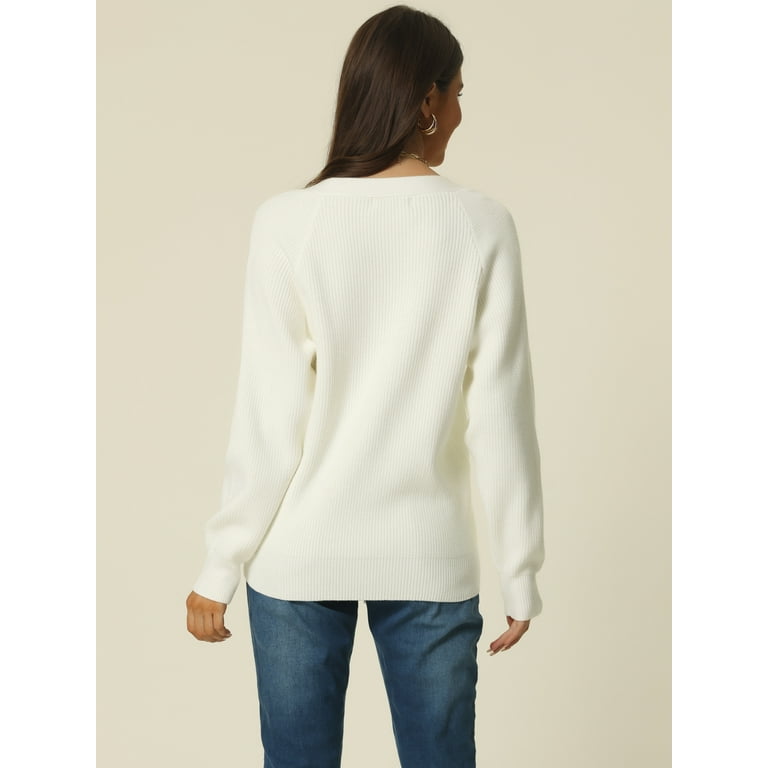 Unique Bargains Women's V Neck Button Down Ribbed Knit Unique Bargains Women's V Neck Button Down Ribbed Knit