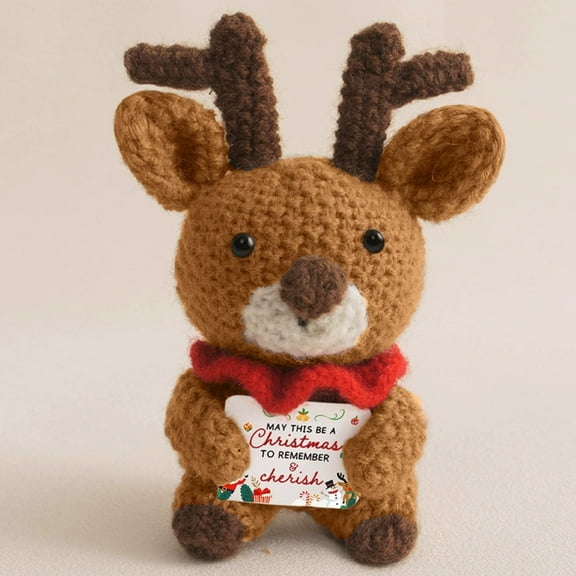 Crochet Reindeer under $5! Cagogo Crochet Christmas Reindeer Doll, Mini Knitted Rudolph with Positive Card, Holiday Tabletop Decor, Winter Gift for Friends Family, Festive Cheer Ornament