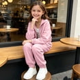 thumbnail image 5 of Kids Stand Collar Set, Long Sleeve Zipper Coat & Pants, Leisure Two-Piece Outfit For Children Pink 14-15Years, 5 of 7