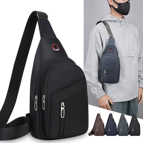 Bolsa impermeable para pecho para hombre | Mochila de hombro de gran capacidad y múltiples compartimentos | Tejido de alta densidad, correa ajustable, diseño transpirable | Marrón/Azul/Gris 30x17x5cm