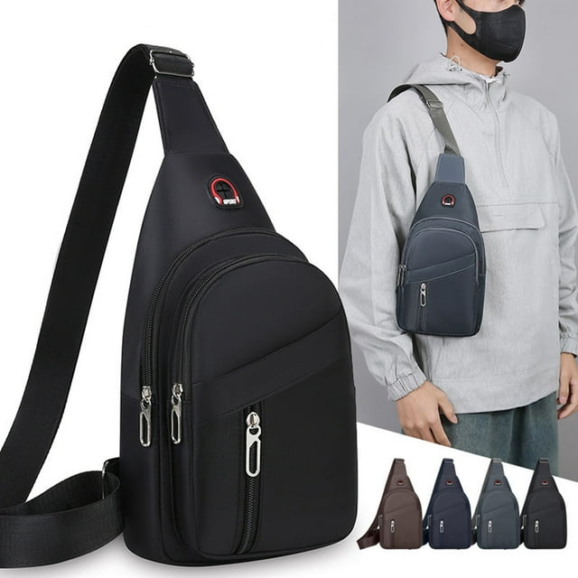 Mochila impermeable de bandolera para hombre en pecho | Bolso de viaje cruzado de gran capacidad con múltiples bolsillos | Tejido de alta densidad con correa ajustable | Marrón, azul oscuro, gris