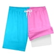 thumbnail image 3 of Rggeeun Boys Child Swimsuit Set Color Block Design Double Layer Elastic High Waist with Adjustable Tie Swim Trunks Knee Length for Summer Beach Lounging Graceful Beachwear,Pink,9-10 Years, 3 of 3