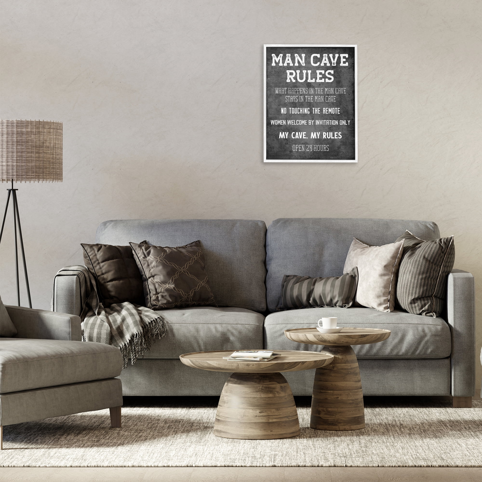 Stupell Industries My Man Cave Rules Typography Painting White Framed Art Print Wall Art, 16 x 20