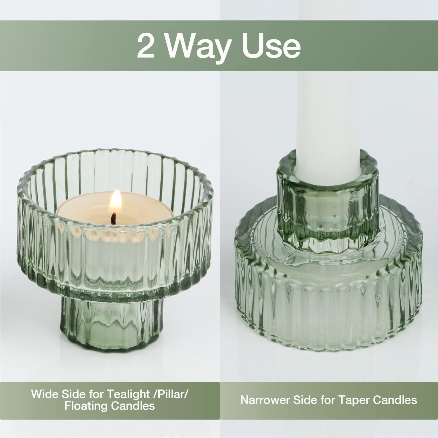HofferRuffer Glass Taper Candle Holders, Set of 3, Green photo 4