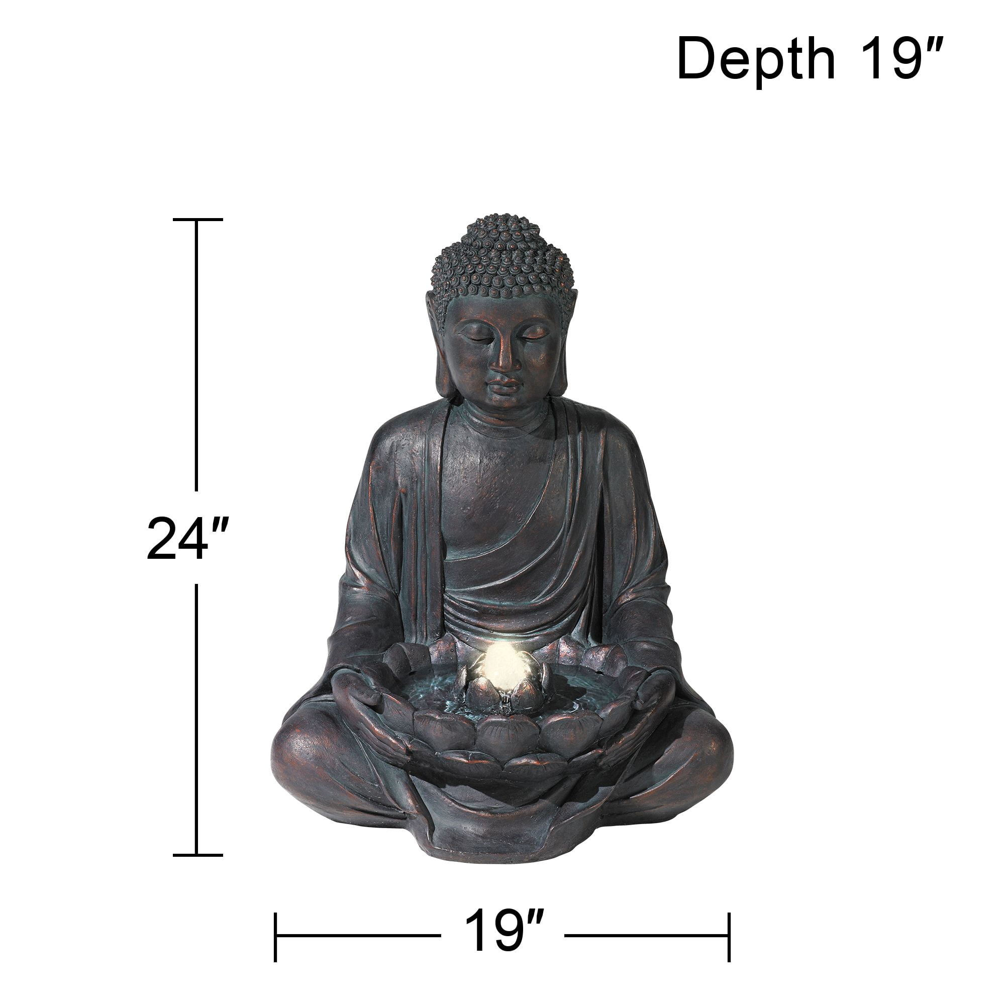 Meditating Buddha 24" High Large Zen Asian Indoor Outdoor Decor Resin Floor Fountain with Light LED Bubbler