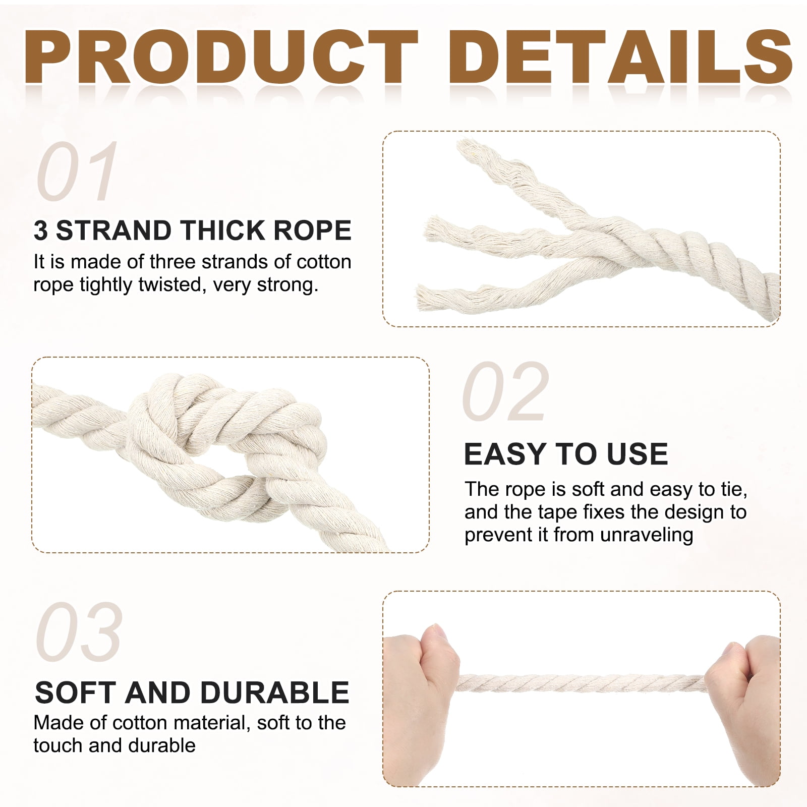 Uxcell 0.79" x 32.8 Feet White Cotton Rope 11 Strand for DIY Wall Hanging Knotting