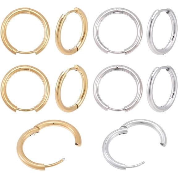 20Pcs 2 Colors Round Huggie Earrings with Stainless Steel Pin Small Earrings Hoops 20mm Gold Silver Circle French Chunky Earwire Cuff Rings for Women Ear Piercing Jewelry Gift DIY Decor