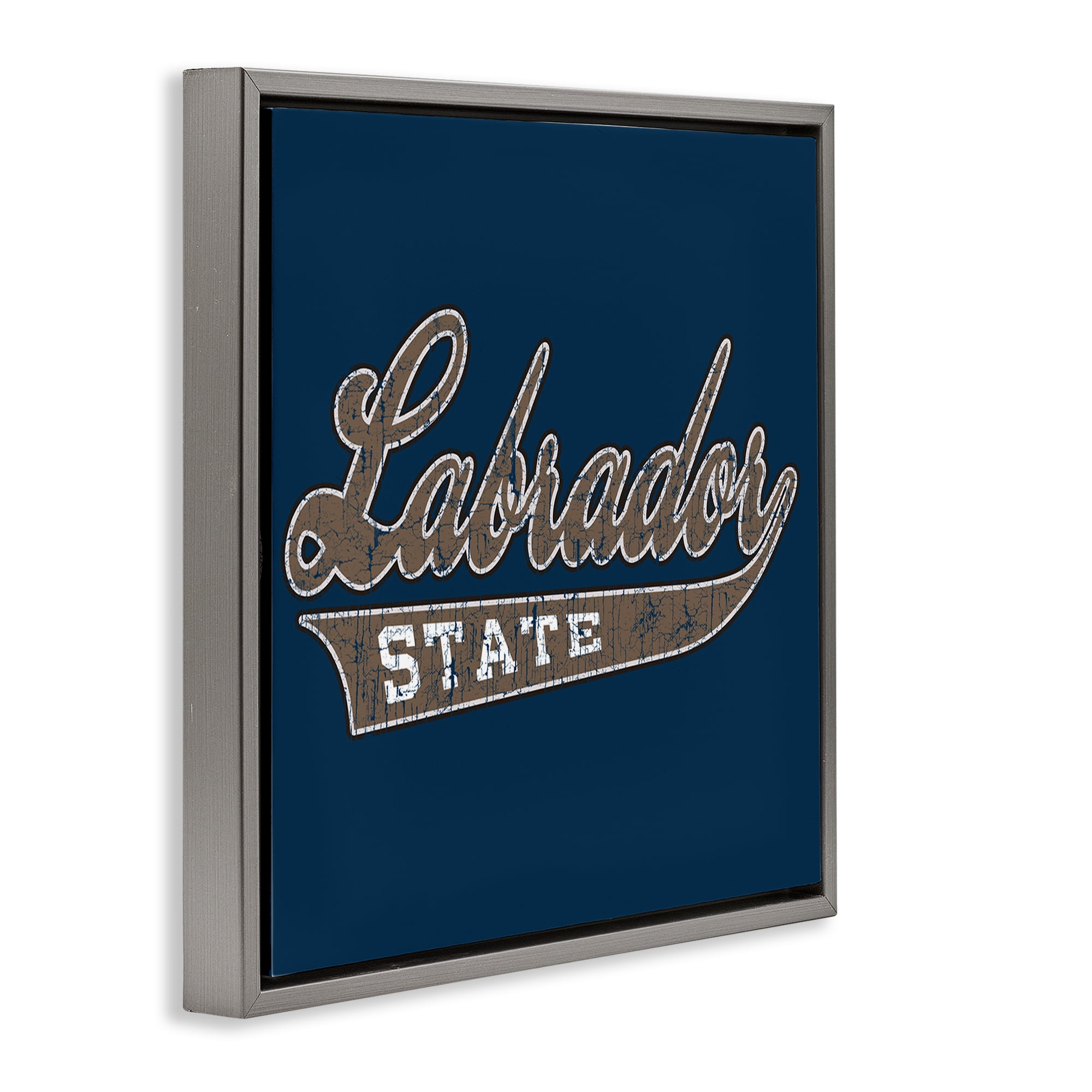 Stupell Industries Labrador State Varsity Novelty & Humor Painting Gray Floater Framed Canvas Art Print Wall Art, 18 x 18