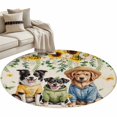 thumbnail image 6 of Spring Dog Round Rug 3ft Washable Circle Entryway Rugs Non Slip Sunflower Daisy Botanical Rustic Area Rug Indoor Floor Carpet for Bedroom Kitchen Living Room Home Office Dining Room Nursery, 6 of 8