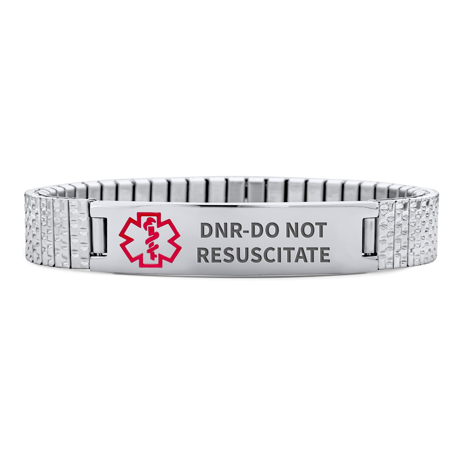 DNR-Do Not Resuscitate Identification Medical Alert ID Stretch Link  Bracelet for Women Teens Unisex Stainless Steel Custom Engraved