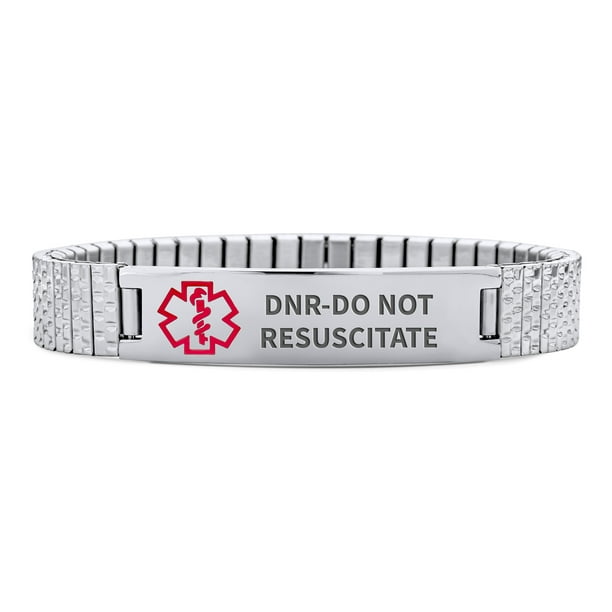 DNR-Do Not Resuscitate Identification Medical Alert ID Stretch Link  Bracelet for Women Teens Unisex Stainless Steel Custom Engraved - Walmart. com