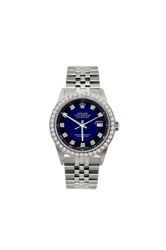 Pre-Owned Rolex Datejust 36MM 16200 Blue Diamond Dial Diamond Bezel Stainless Steel Jubilee Bracelet 1.2ct