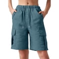 thumbnail image 2 of Kelon Women's Shorts, Linen Shorts for Women Knee Length Casual Comfy Shorts Summer Trendy Mid Waisted Drawstring with Pockets 2026, 2XL, 2 of 6
