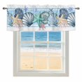 thumbnail image 4 of Kitchen Valances for Window, Watercolor Marine Starfish Conch Coral Light Filtering Rod Pocket Valance Curtain, Ocean Life White Blue Stripe Short Curtains Window Topper for Bedroom 42x18in, 4 of 9