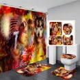thumbnail image 1 of Set de decoración de baño, cortina de ducha impermeable, diseño de lobo colorido, 1 of 3