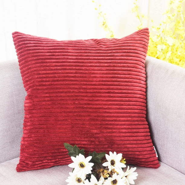 Burgundy Throw Pillows Striped Corduroy Decoration Textured Plush Velvet Euro Throw Pillow Sham Cushion Cover for Chair 24 x 24 inch 60cm Set of 2 Dark Red Walmart