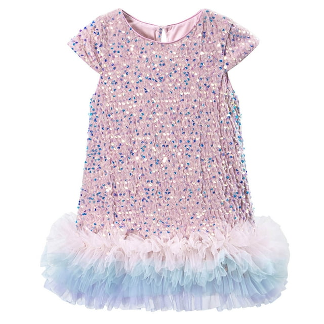 dmqupv Robe d'École pour Filles Robe Pailletée pour Filles Robe de Mariée Sans Manches Brillante Robe de Fête pour Filles Rose, Taille pour 2-3 Ans