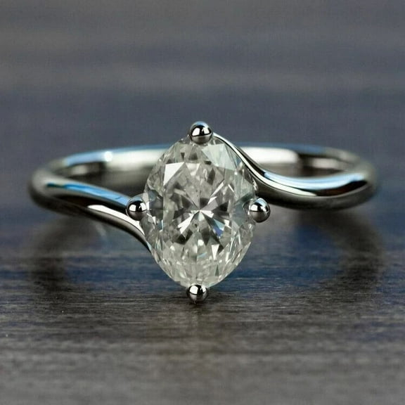 Solitaire Women's 2.00Ct Oval Cut Simulated Diamond Classic Proposal Ring 14K White Gold Plated 925 Sterling Silver For Her