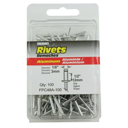 

FPC48A Long Aluminum Rivets - 1/8 Diameter 1/2 Grip - 100 Count