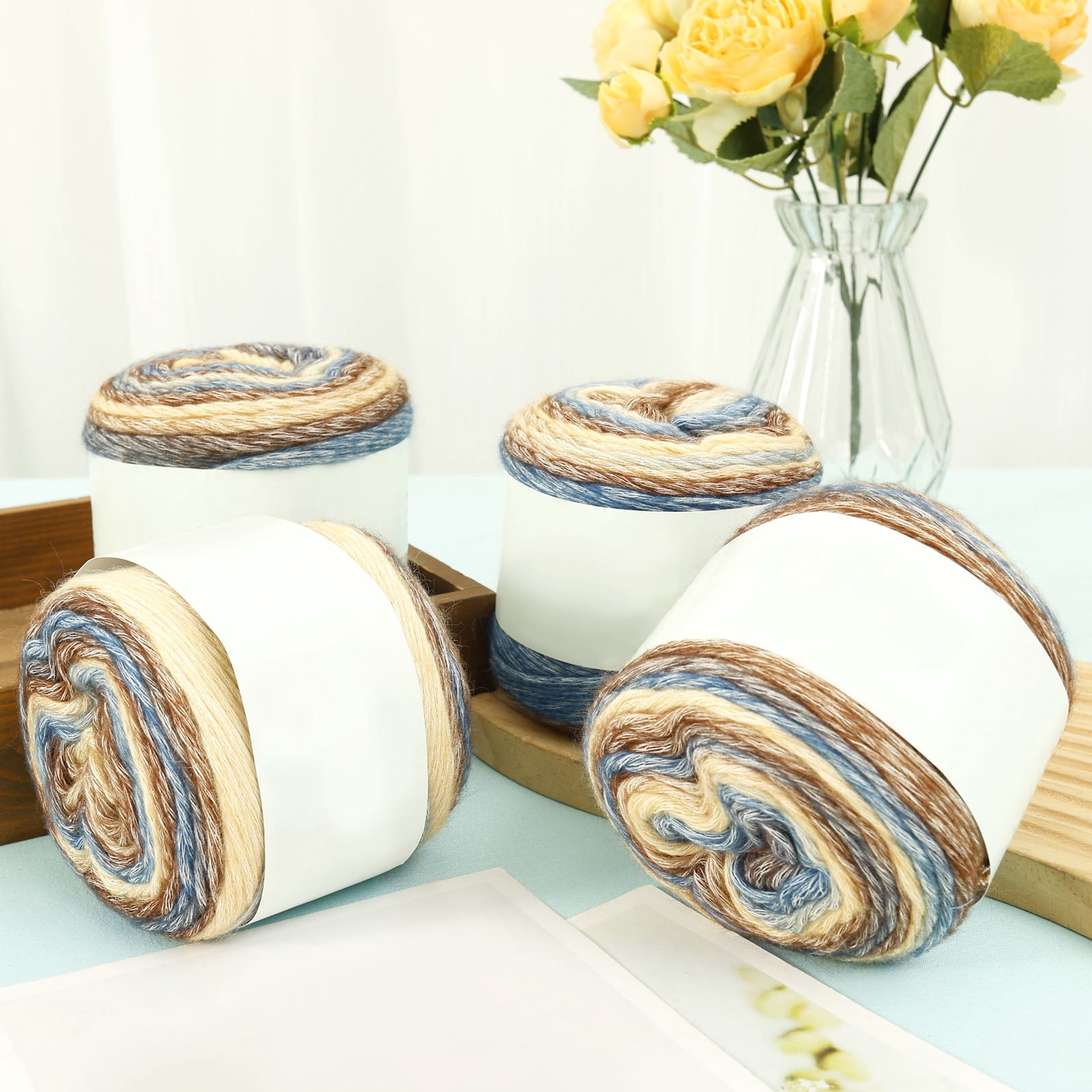 4 Pcs DIY Flexible Ombre Yarn for Knitting Colorful Soft Cotton Gradient Cake Yarn for Making Blanket Scarf Shawl Sweater