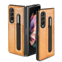 ELEHOLD Leather Case for Samsung Galaxy Z Fold 4 with Pen Holder Shockproof Anti-Scratch Fullbody Protective Folding Case for Z Fold 4,Yellow