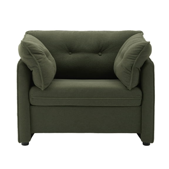 Aukfa Oversized Chenille Accent Chair, Deap Seat Sofa Chair for Living Room, Office, Green