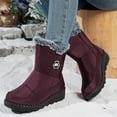 thumbnail image 2 of WAVSUF Women's Flat Wide Width Boots Round Toe Anti Slip Warm Soft Sole Winter Daily Snow Boots Wine Size 5.5, 2 of 5