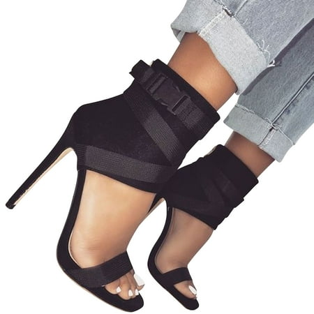 

Women s Shoes Fish Mouth Sandals Fashion Cross Buckle High Heels Large Shoes