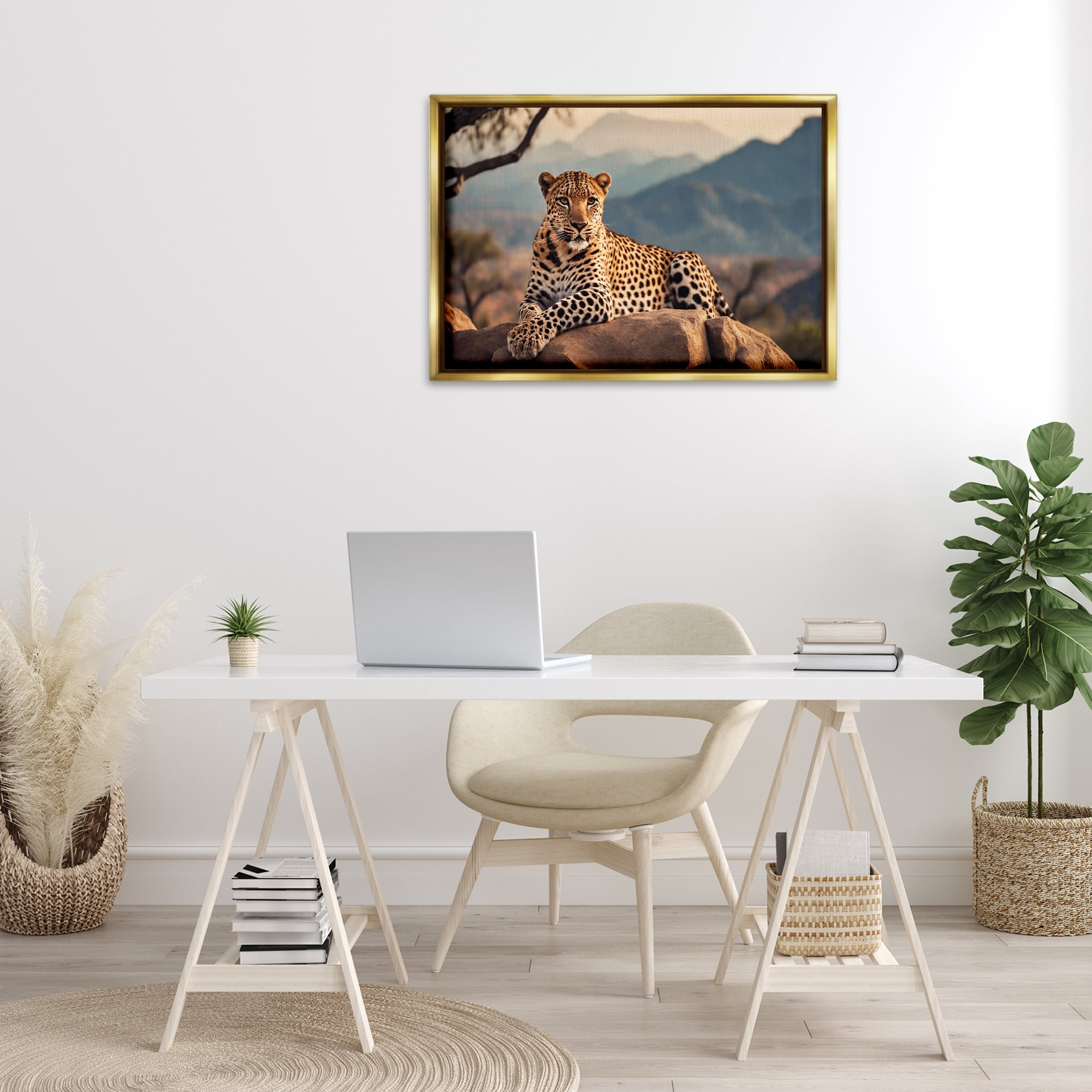 Stupell Industries Intense Watching Cheetah Animals Photography Gold Floater Framed Canvas Art Print Wall Art, 31 x 21