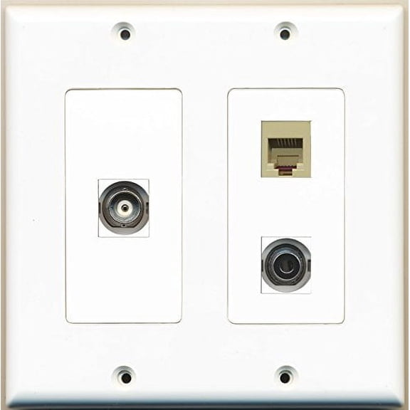 RiteAV - 1 Port Phone RJ11 RJ12 Beige 1 Port 3.5mm 1 Port BNC - 2 Gang Wall Plate