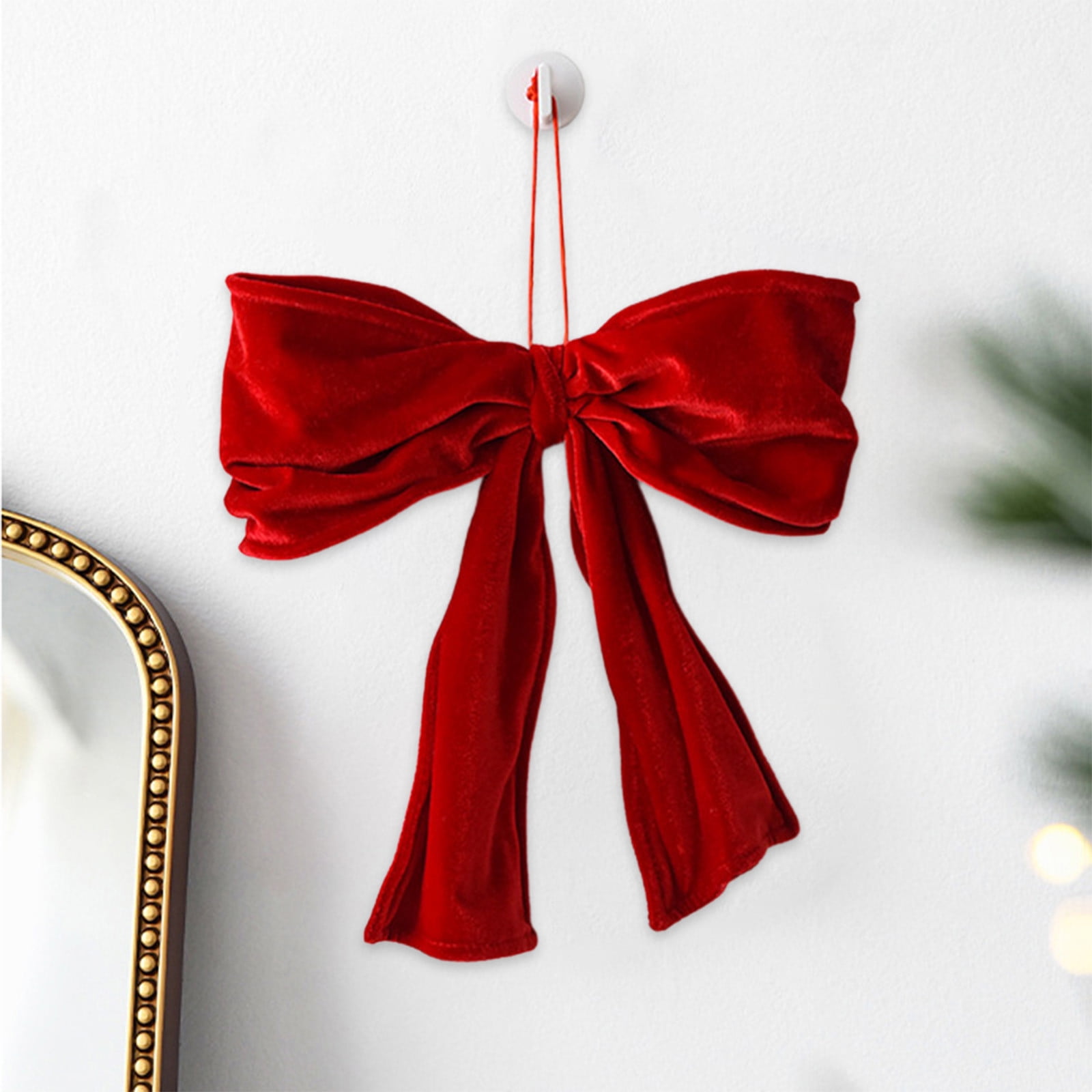 Red Velvet Bows For Christmas Tree,Set of 2 Red Velvet Wreath Bows,Christmas Bows Xmas Decorative Ties,Bow Ornaments Wreaths Twist-Tie Bow for Gift-Wrapping,Festive Winter Decor,Home Party (Red, L)