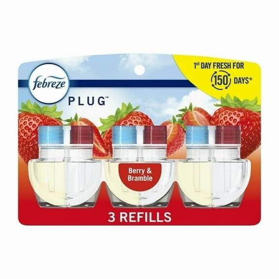 Febreze Plug In Air Freshener, Odor-Fighting Scented Oil Refill, Berry & Bramble, (2 Pack of 3 Refills)