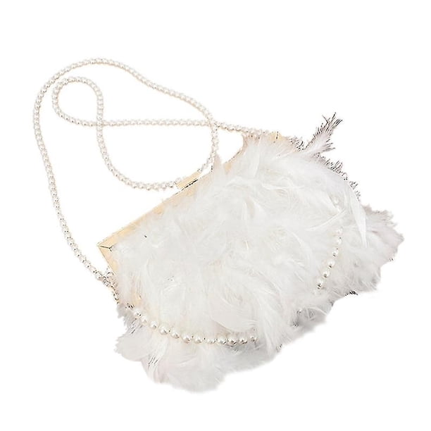 Bolso bandolera de plumas Bolso con correa de perlas Bolsos de embrague de noche Bolso de embrague de graduación