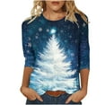 thumbnail image 2 of FDGIU Women's 3/4 Sleeve Christmas Tunic - Xmas Tree Glitter Print Crewneck Blouse, Cute Holiday Gift Tees, 2 of 5