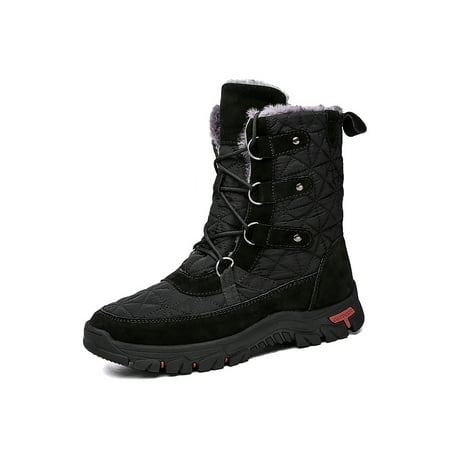 

Lacyhop Mens Hiking Bootie Insulated Winter Snow Boots Lightweight Waterproof Boot Outdoor Round Toe Warm Shoes Comfort Plush Lined Work Booties Dark Black 5.5