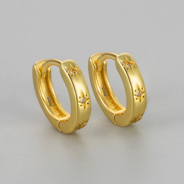 Pendientes de plata de ley 925 para mujer, aretes de piedra de circ贸n con estrella brillante a la moda, joyer铆a para prevenir alergias, accesorios de fiesta, regalo