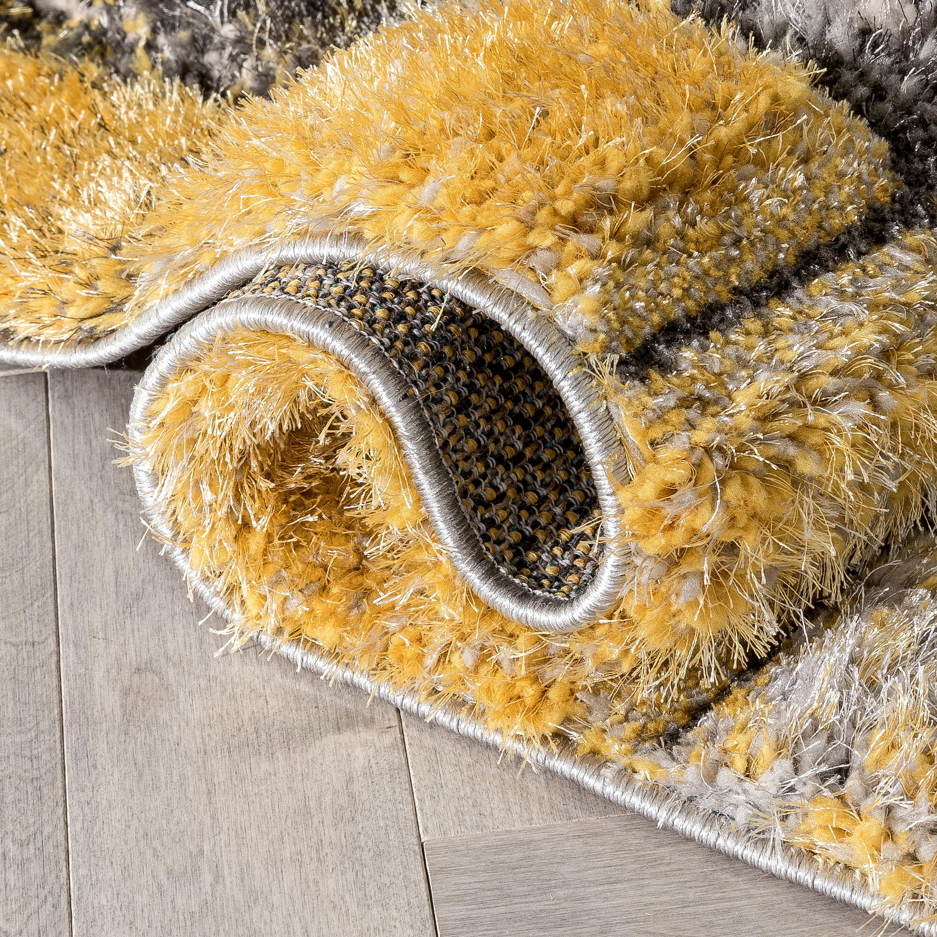 Well Woven Lolly Kenzo Retro Geometric Pattern Yellow Grey 5'3" x 7'3" 3D Texture Shag Area Rug