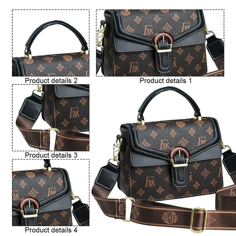 Crossbody Bag for Women Genuine Leather Wide Strap Shoulder Bag Purse  Trendy Design Crossbody Purse Top Zip,Stamp black，G141454 