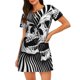 thumbnail image 1 of Easygdp Psychedelic Skull Illusion Art Camisón de manga corta para mujer, informal, estampado, 1 of 6