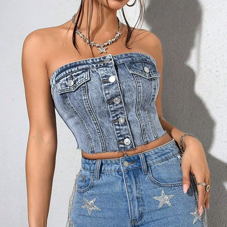 white christmas dresses Women's Brandy Strapless Cargo Denim Mini Dress in Light Denim main image 1