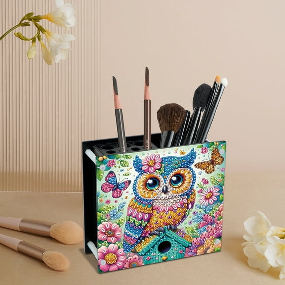 Flower Owl Diamond Art Painting Kit Pencil Holder