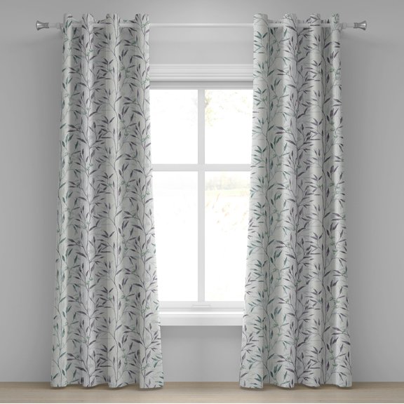 Ambesonne Forest Grommet Curtain, Woodland Branches Leafy Art, 50"x84", Seafoam and Eggplant