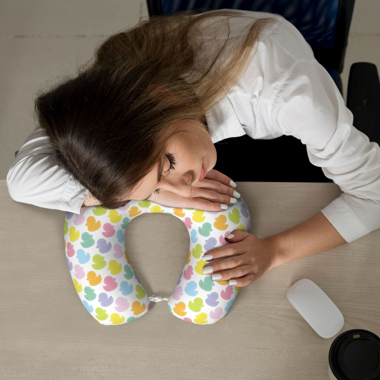 Xecao Colorful Rubber Duck Print Memory Foam Cervical Neck Pillow Versatile U-Shaped Pillows for Home,Office,Camping,Travelling,Soft Washable Cover