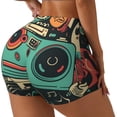 thumbnail image 2 of Fotbe Retro Pop Art Collage Seamless Shorts, Womens Workout Shorts High Waist Stretch Booty Short for Gym/Yoga/Running/Biking-Small, 2 of 9